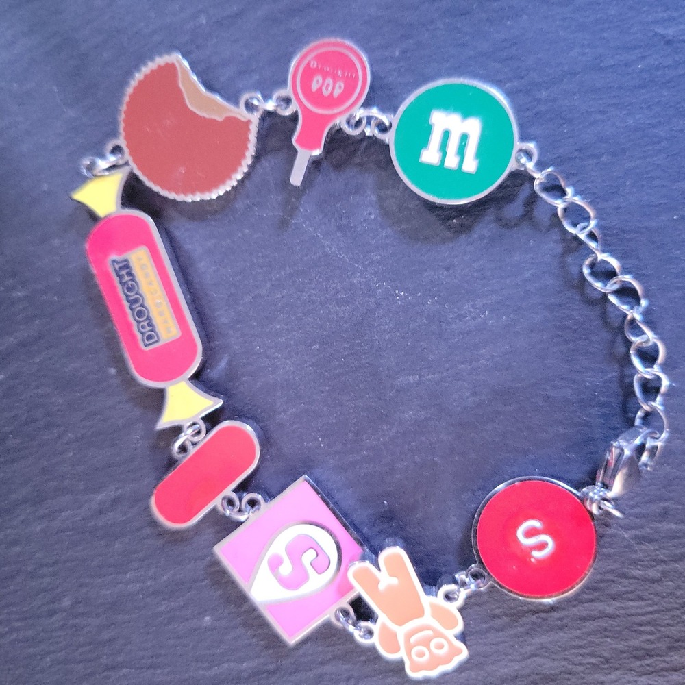 Colorful Enamel‎ Candy Charm Bracelet Silver Tone Adjustable 7-9 In Kidcore